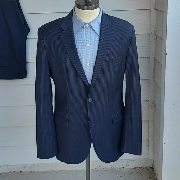 HUGO BOSS Grand Central US Black Striped Virgin Wool 40 R Mens Suit Jacket Pants - Picture 3 of 11